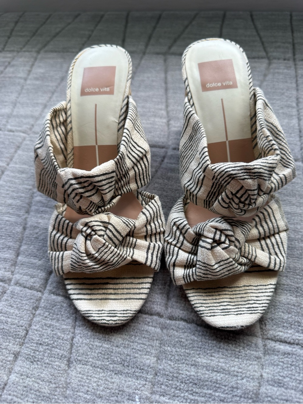 Size 7 1/2 Dolce Vita Cream and Black Striped Knot Slide Mules